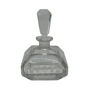 VTG Pressed Glass Bottle Decanter 5.5" Deco Crystal Look Vanity Bottle EMPTY